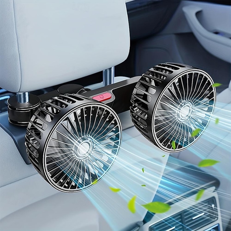 Car Seat Air Conditioning Fan – Double-Head Rear Fan with Strong Wind and 360° Rotation, USB Powered