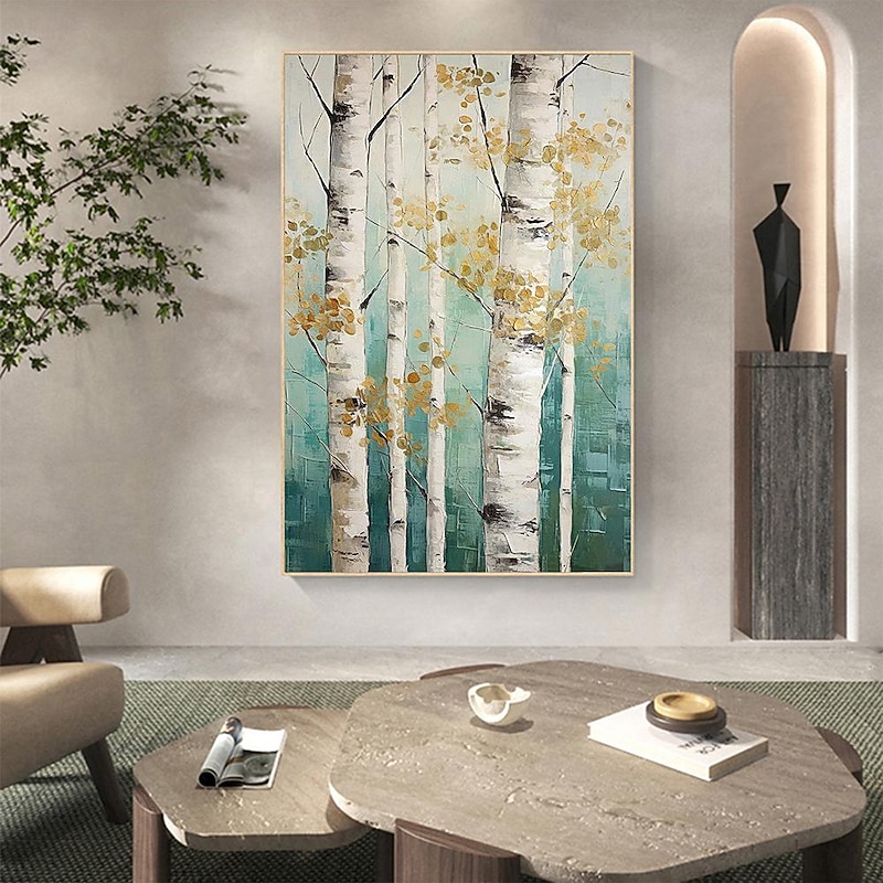Forest Oil Painting On Canvas hand painted Abstract Green Landscape Painting for Living Room Wall Decor Birch Forest Painting Modern Wall Art painting landscape oil painting4
