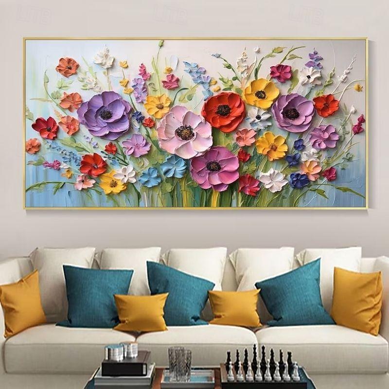 Handmade Oil Painting Canvas Wall Art Decoration 3D Palette Knife Colorful Flowers for Home Decor Rolled Frameless Unstretched Painting3