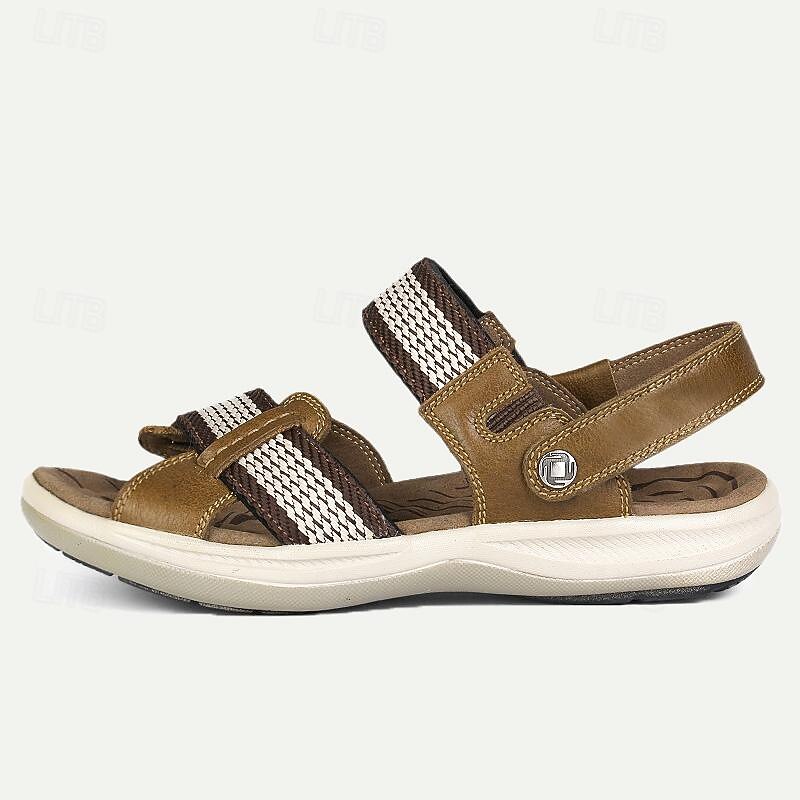 Men's Sandals Sporty Sandals Leather Italian Full-Grain Cowhide Breathable Comfortable Slip Resistant Loafer Buckle Black Brown Khaki3