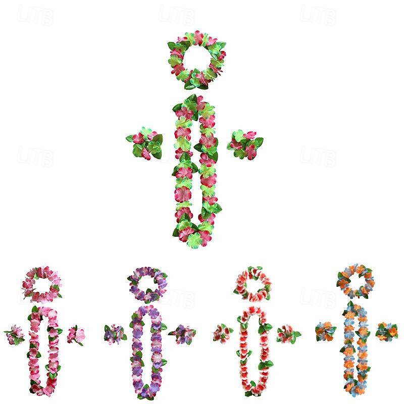 Party Hawaiian Wreath 12 Color Petal Necklace Headband Bracelet Four Piece Set For Holiday Event Dressing Accessories4