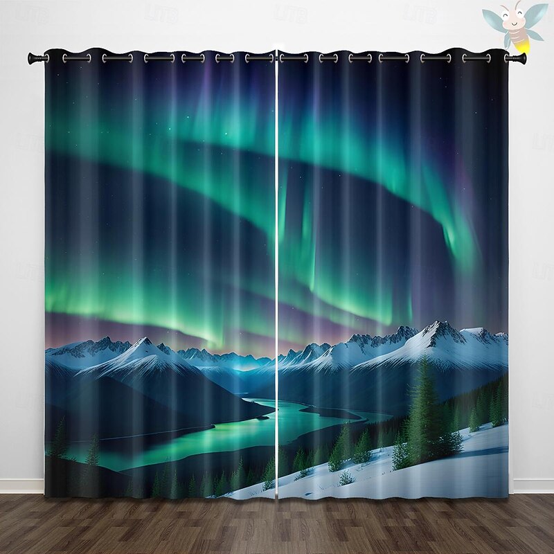 2 Panels Curtain Drapes Blackout Curtain For Living Room Bedroom Kitchen Aurora Northern Light Window Treatments Thermal Insulated Room Darkening2