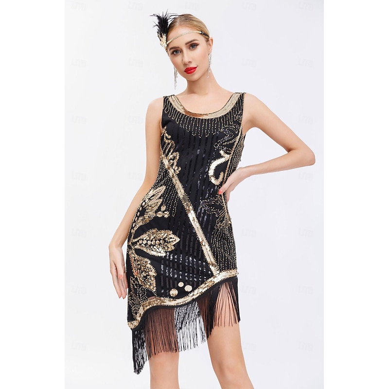 Retro Vintage Roaring 20s 1920s Flapper Dress Dress Cocktail Dress Wedding Guest Sequins Tassel Fringe Fancy Dress Women's Halloween Masquerade Party / Evening Wedding Reception Bachelorette Party