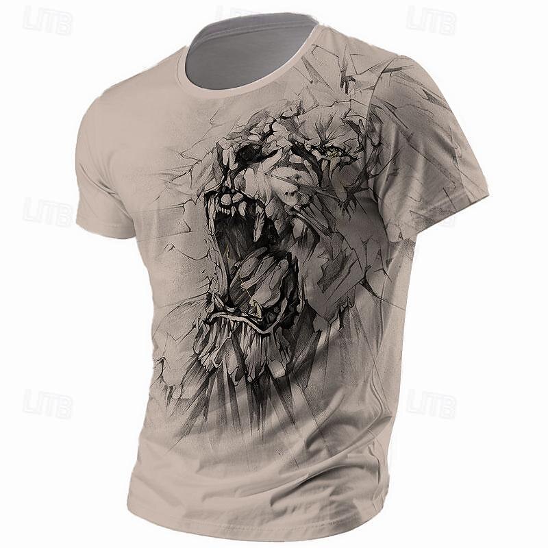 Men's Graphic Lion T Shirt Short Sleeve T shirt 3D Print Crew Neck Shirt Retro Vintage Casual Street Style Sports Outdoor Holiday Going out White Khaki Gray Spring & Summer Clothing Apparel S M L XL3