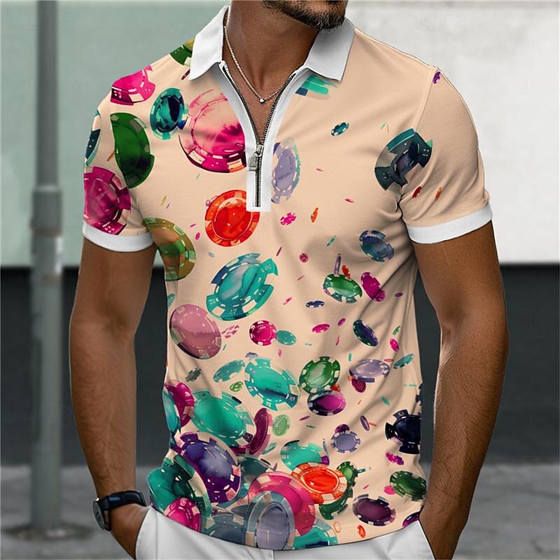 Men's Hawaiian Polo Shirts Golf Shirt Short Sleeve Polo Shirts Collared Shirts Casual Beach Wear Vacation Wear Tropical Wear Party Outfits 3D Print Quarter Zip Polo Summer White Khaki3