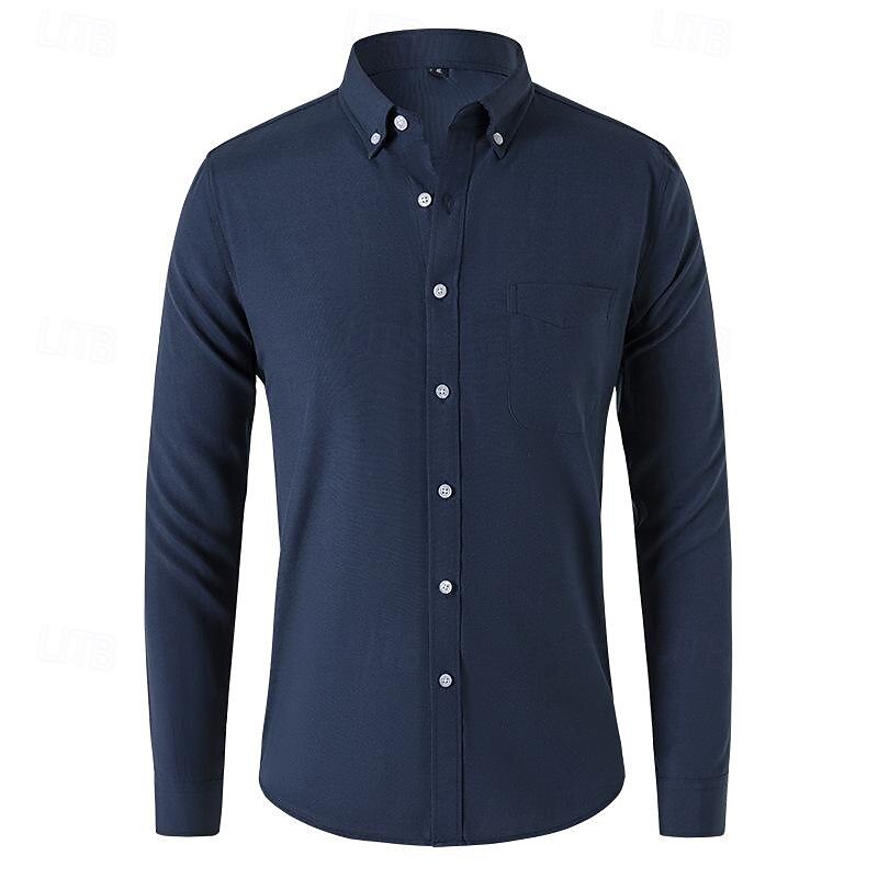 Men's Shirt Summer Shirt Button Up Shirt Casual Shirt Black White Navy Blue Blue Gray Long Sleeve Plain Button Down Collar Holiday Vacation Button-Down Clothing Apparel Fashion Casual Comfortable2
