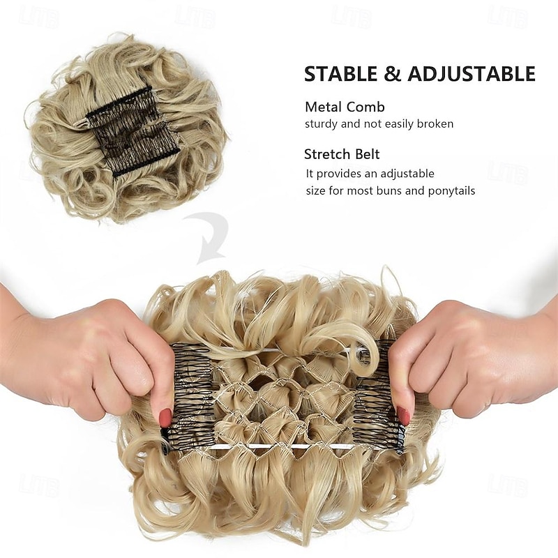 Rose bud Chignon Hairpiece Curly Bun Extensions Scrunchie Updo Synthetic Combs in Messy Bun Hair Piece for Women Natural Blonde4