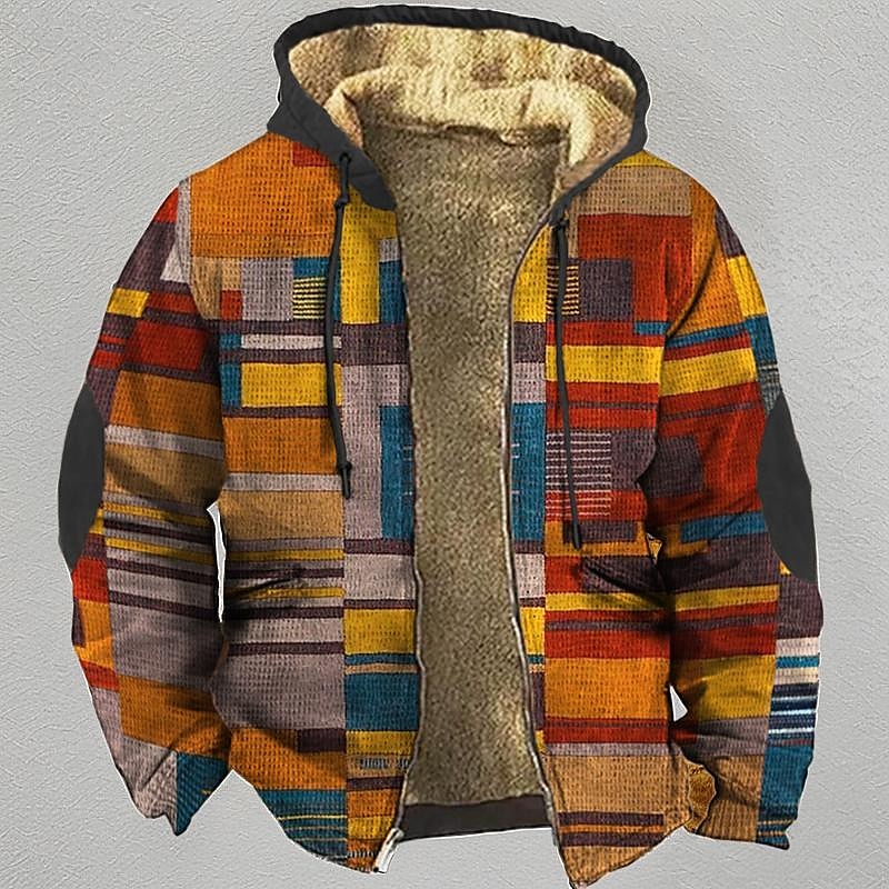 Men's Color Block Graphic Prints Hoodie Hoodies Sweatshirt Daily Classic Long Sleeve Hooded Vacation Holiday Going out Yellow Red Fleece Winter Designer