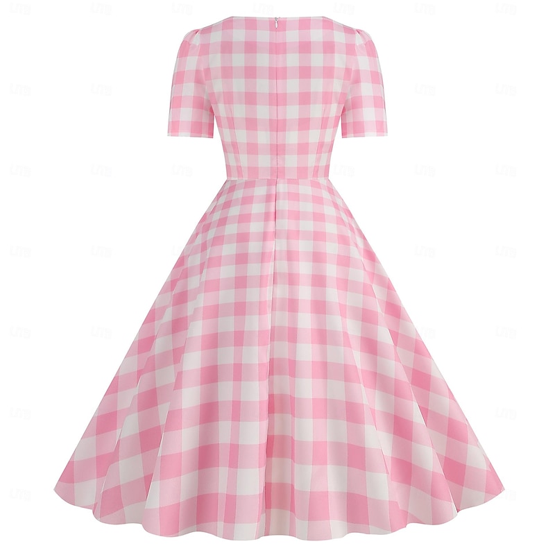 Retro Vintage 1950s Rockabilly Knee Length Dress Swing Dress Flare Dress Plaid / Check Checkered Gingham Fancy Dress Women's Carnival Masquerade Vacation Dailywear Retro Theme Party Adults Dress4