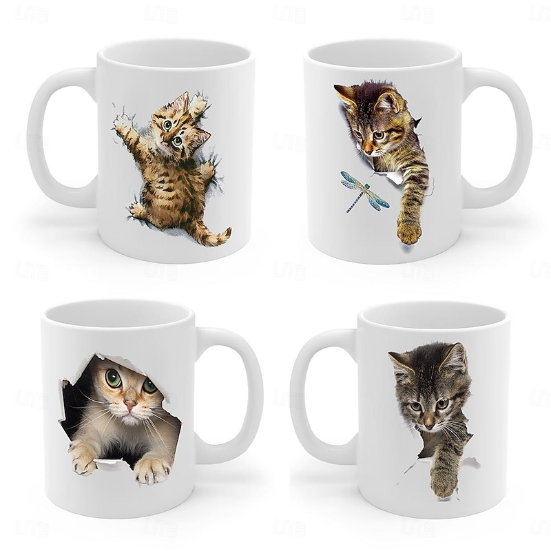 3D Print Kittens Hole In A Wall Mug, Ceramic Coffee  Cat Mug 3D Novelty Cat Mugs Cat Lovers Coffee Mug Cat Club Cup White Ceramic Mug Gifts For Men Women2