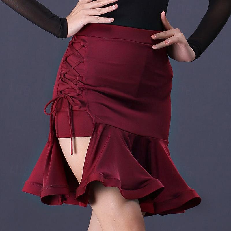 Latin Dance Ballroom Dance Skirts Cinch Cord Ruffles Pure Color Women's Performance Training High Spandex2