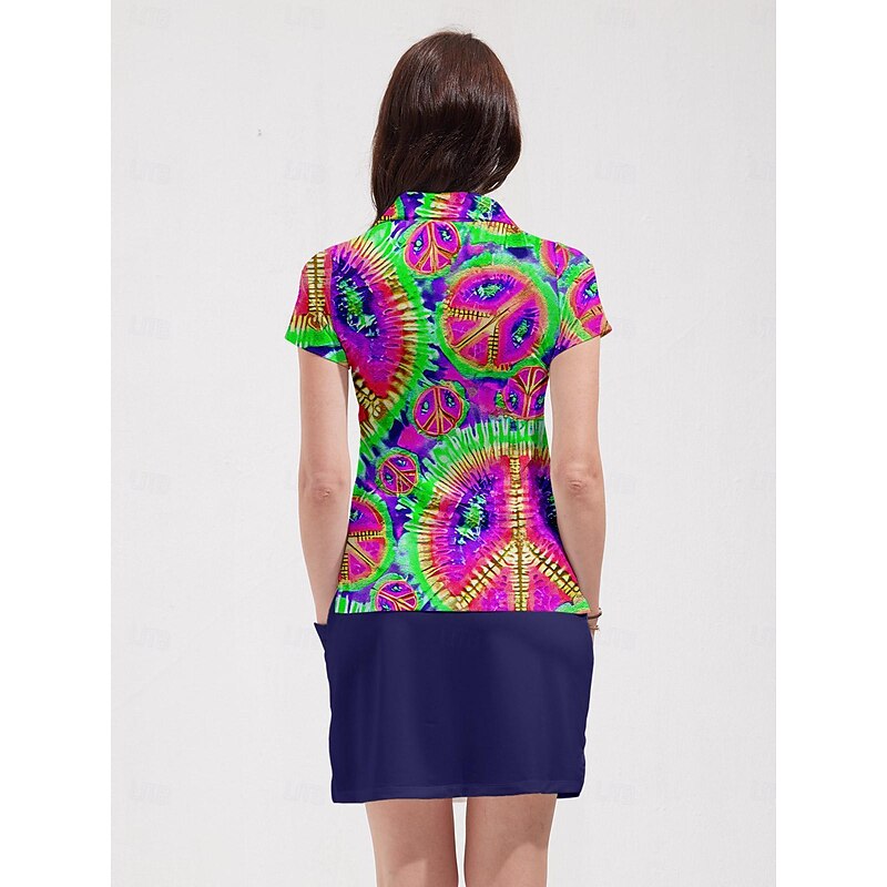 Women's Golf Polo Shirt Tie Dye Pink Short Sleeve Sun Protection UPF50 Top for Ladies Golf Attire 7