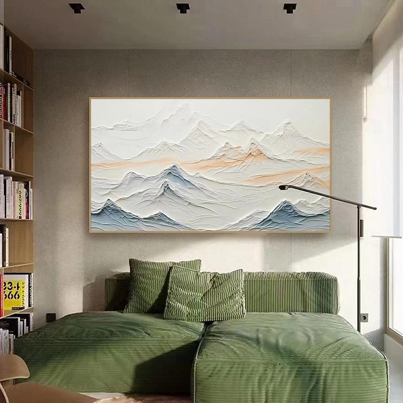 Hand painted 3D White Mountain Painting on Canvas hand painted Plaster Style Textured painting Wall Art  Wabi-Sabi Mountain painting for Living Room Decor Boho Modern Canvas4