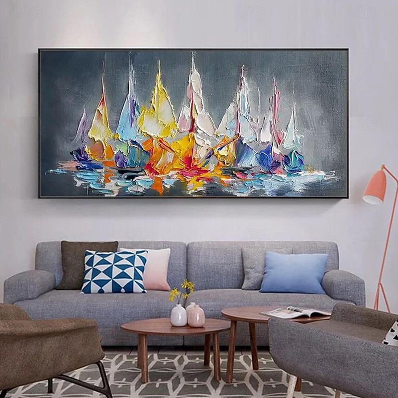 Mintura Handmade Boat Landscape Oil Paintings On Canvas Wall Art Decoration Modern Abstract Ship Pictures For Home Decor Rolled Frameless Unstretched Painting3