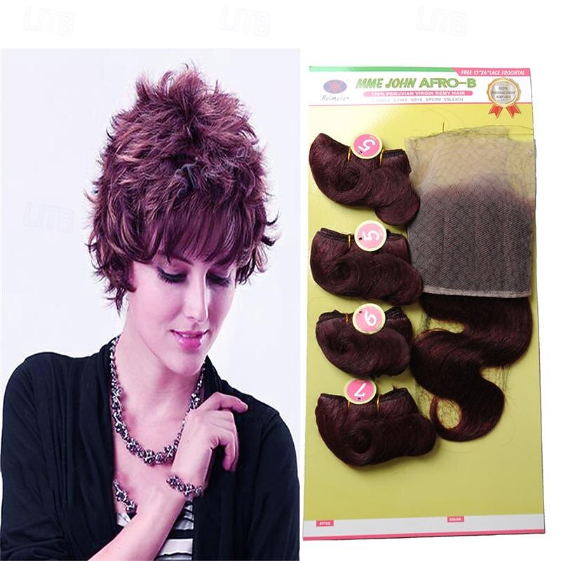 Weft Hair weave Afro-B 13*4 Front Lace Human Hair Virgin Human Hair 4 Bundles/pack Body Wave Blonde Black Brown Hair Extensions2