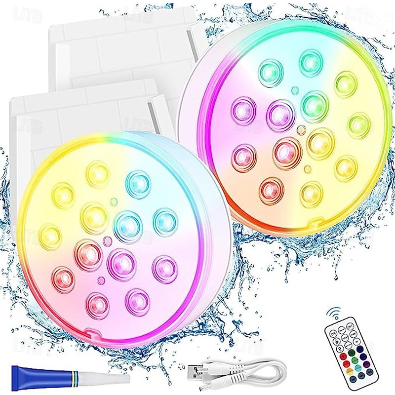 Rechargeable Submersible Pool Lights Bright Floating LED Lights, Underwater Lights Beautiful RGB for Swimming Pool, Hot Tub, Spa