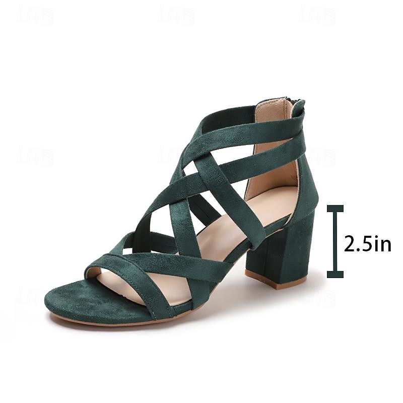 Women's Heels Sandals Gladiator Sandals Roman Sandals Cross Strap Heels Party Valentine's Day Daily Cut-out Block Heel Open Toe Elegant Vintage Minimalism Microbial Leather Zipper Black White Green2