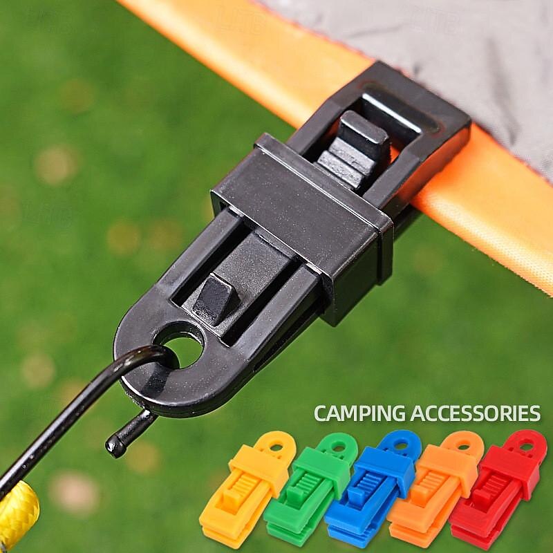 10PCS Push-Pull Tent Clips Tent Attachment Clips Outdoor Camping Tent Hooks Windproof Strap Barb Clips