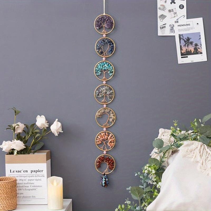 1pc Dream Catcher 7 Chakra Crystal Tree Of Life Wall Hanging Reiki Gemstone Dream Catchers Wall Hanger for Yoga Meditation Window Home Decor2