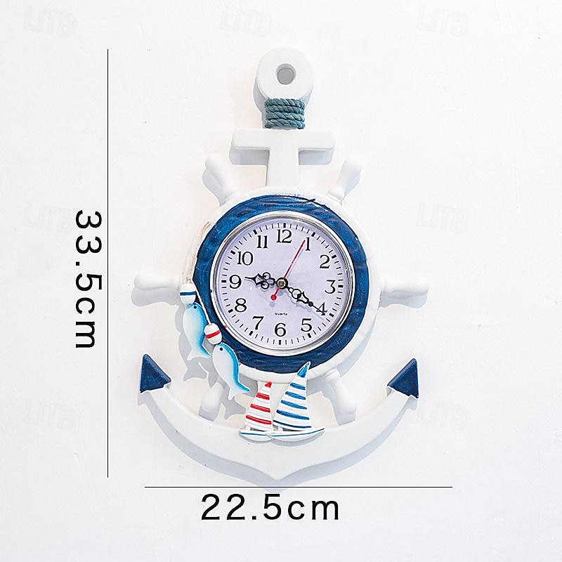 Wall Decoration Wall Hanging Mediterranean Style Wood Powder Stamped Blue And White Helmsman Anchor Creative Personalized Nautical Clock3