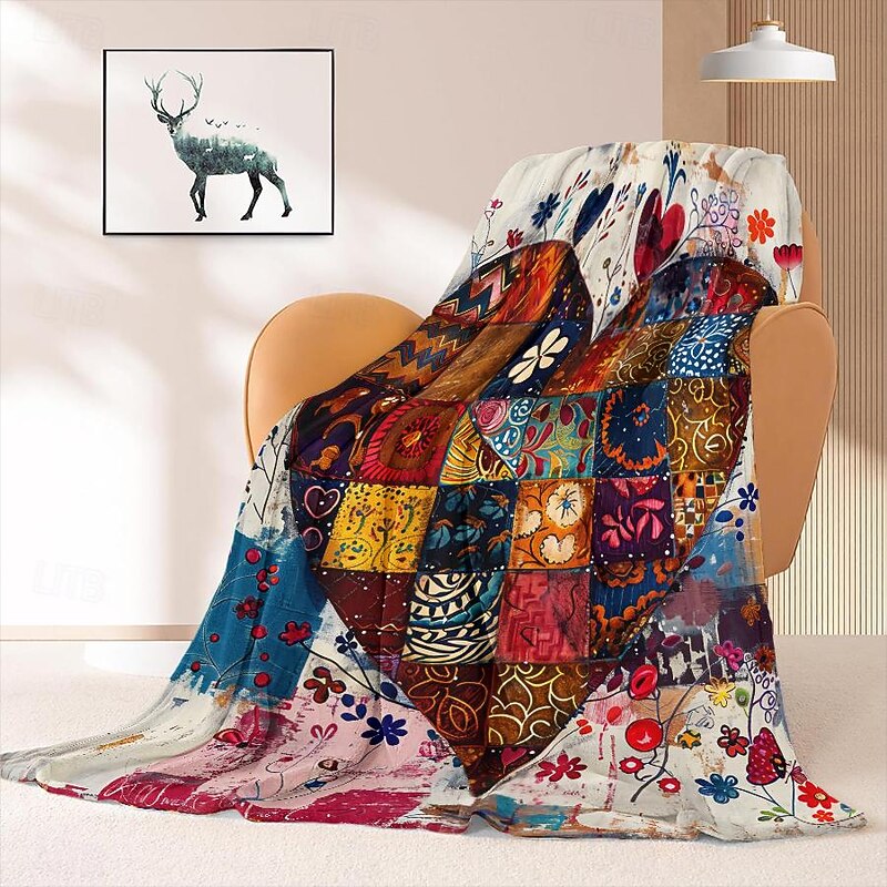 Patchwork Heart Pattern Throws Blanket Flannel Throw Blankets Warm All Seasons Gifts Big Blanket4