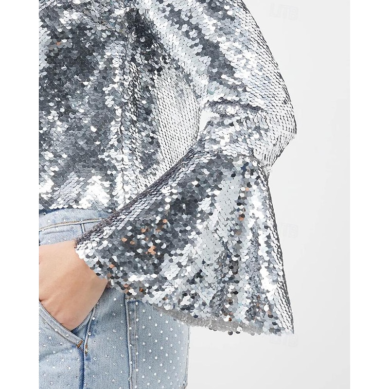 Disco 1980s Shiny Metallic Shirt Flare Cuff Sleeve Disco Sequins Fancy Dress Women's Carnival Masquerade Event / Party Pride Parade Pride Month Adults Shirt4