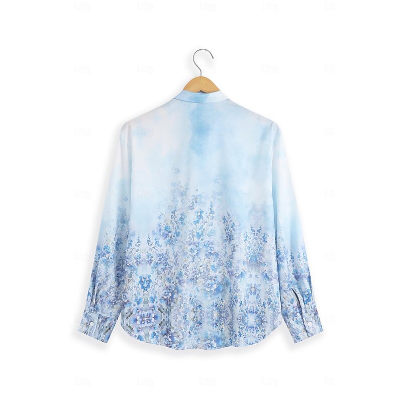 Women's Shirt Button Down Tunic Shirt Collar Long Sleeve Fashion Floral s Print Regular Tops Casual Holiday Blue Green Khaki Spring & Fall3