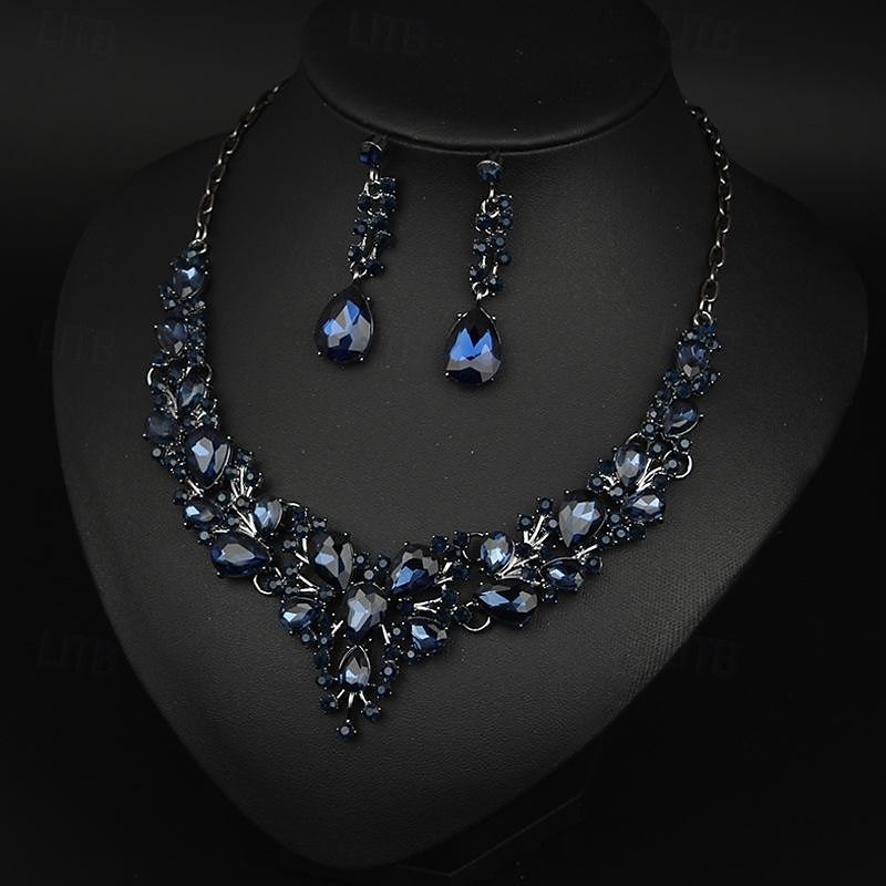 Jewelry Set 3pcs Glass Alloy 1 Necklace Earrings Women's Elegant Vintage Fashion Geometrical Geometric Jewelry Set For Wedding Party Wedding Guest4