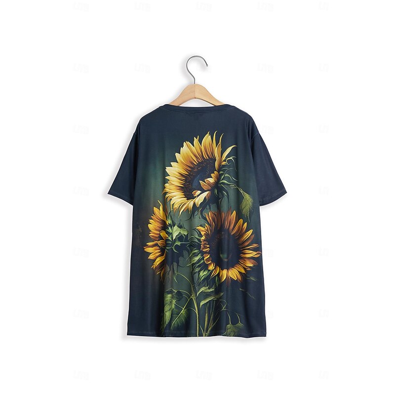 Women's T Shirt Fashion Sunflower Print Short Sleeve Regular Tops Round Neck Holiday Weekend Black Blue Green Khaki Spring & Summer2