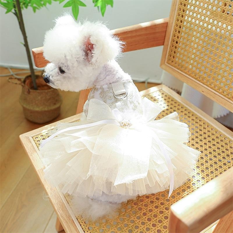 Dog Cat Wedding Dress Cute Party Winter Breathable Soft Washable Comfortable Outdoor Wedding Party Casual Daily Dog Clothing for Bichon Frise Pomeranian Baby Pet Papillon Small2