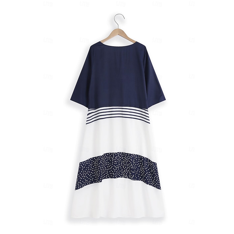 Women's Casual Dress Swing Dress Long Dress Maxi Dress Brown Half Sleeve Color Block Button Summer Spring V Neck Basic 2023 5XL3