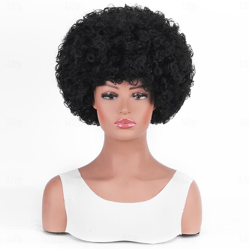 Short 70s Afro Wigs for Black Women Large Synthetic Black Short Afro Wig 70's 8 Inches 60s Afro Wig for Women Bouncy and Soft Natural Looking Halloween Cosplay Party Wigs3
