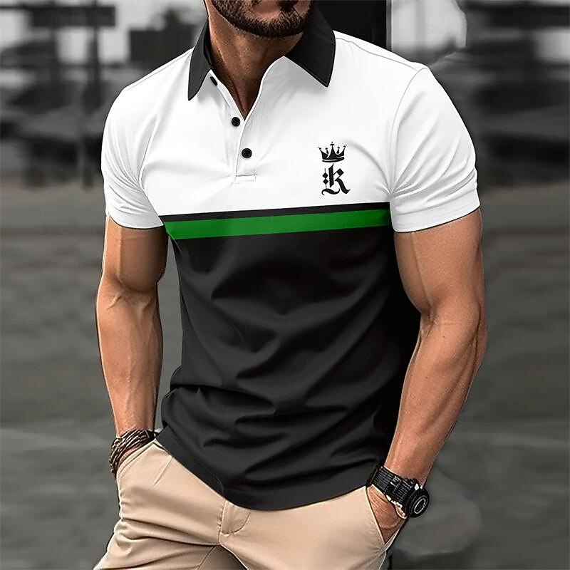 Men's Golf Shirt Golf Polo Work Casual Lapel Short Sleeve Basic Modern Color Block Patchwork Button Spring & Summer Regular Fit Black Dark navy Royal Blue Blue Orange Green Golf Shirt3