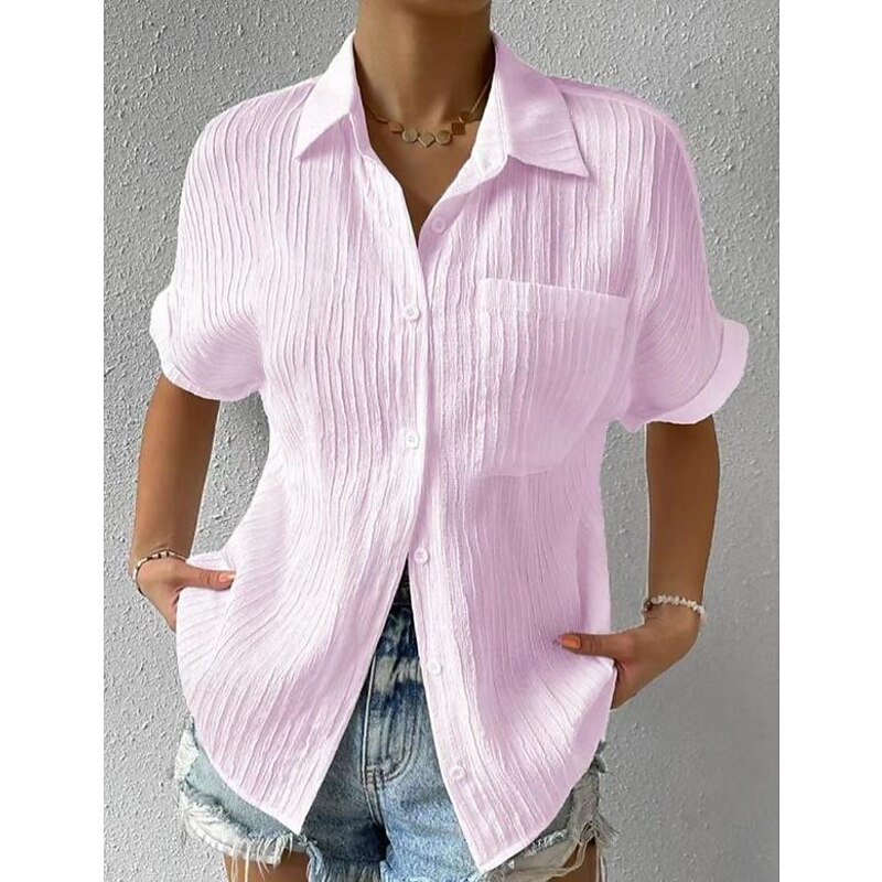 Shirt Blouse Women's White Pink Blue Plain Button Pocket Street Daily Fashion Shirt Collar Regular Fit S2