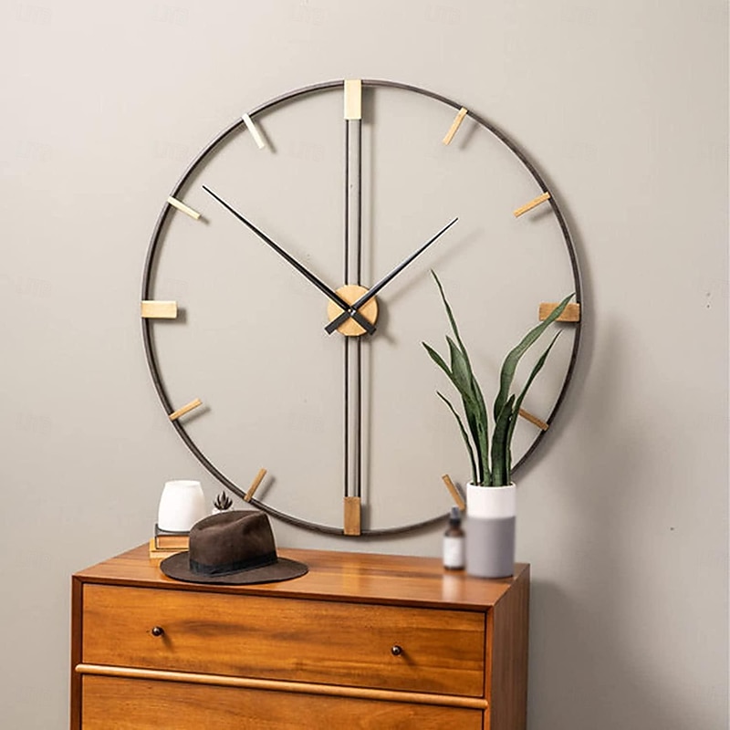 Metal Round Large Wall Clock Creative Wrought Iron Clock Retro Wrought 60 cm Silent Wall Clock Non-Ticking Battery Operated for Home Kitchen Cafe Hotel Office