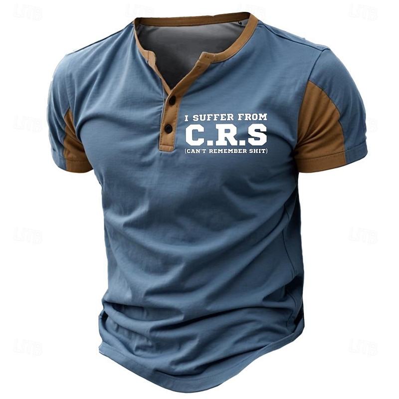 Men's Graphic Letters T shirt Henley Shirt Short Sleeve 3D Print Fashion Retro Vintage Classic Sports Outdoor Holiday Going out Spring & Summer Black Blue Army Green Henley Henley T-Shirt