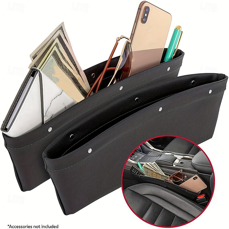 Car Seat Gap Organizer Waterproof PU Leather Storage Box for Car Universal Fit Leather Side Pocket for Mobile Wallet Cosmetics Coins and Accessories2