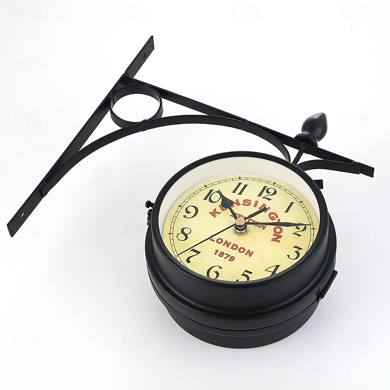 Retro Industrial Double Sided Wall Clock Vintage European Style Living Room Metal Frame Numeral Home Clock for a Living Room Lobby Porch or Corridor 21.8 cm3