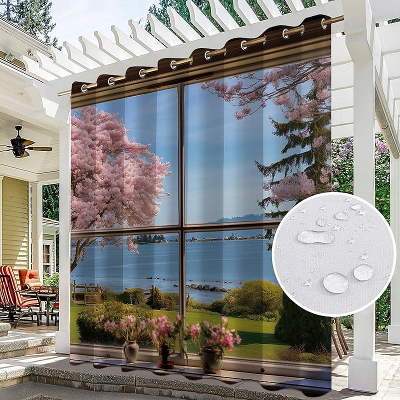 Waterproof Outdoor Curtain Privacy, Outdoor Shades, Sliding Patio Curtain Drapes, Pergola Curtains Grommet Window Mountain For Gazebo, Balcony, Porch, Party4