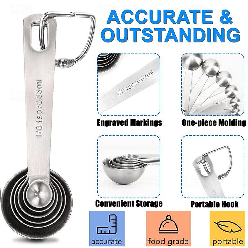 Measuring Spoon Set Stainless Steel Measuring Spoons Set of 6 Metal Measuring Spoon for Measuring Dry and Liquid Ingredients of Cooking Baking4