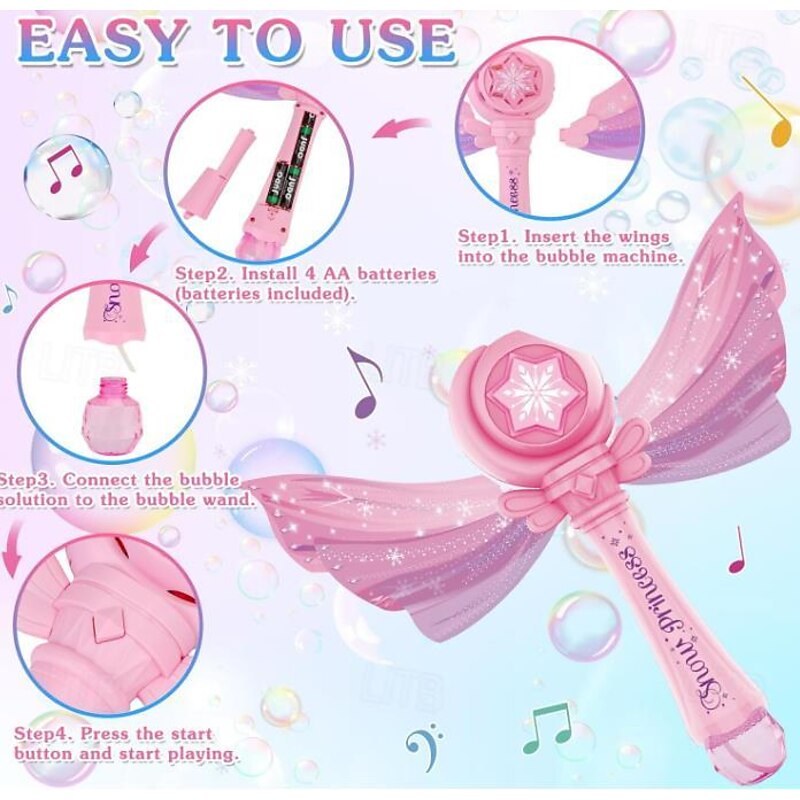 Bubble Wand for Kids Girls: Bubble Machine Blower Maker Wands with Light & Music, Toddlers Outdoor Party Toys Birthday Gift for 3 4 5 6 7 8 Year Old Girls Include Bubble Solutions, Pink4