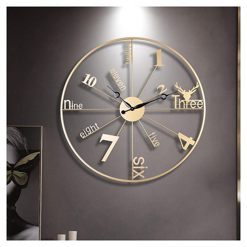 Large Black Wall Clock Vintage Metal Quartz Clocks Silent Non-Ticking Wall Watches Stylish Design Great for Living Rooms Kitchens Cafes Black 60 cm3