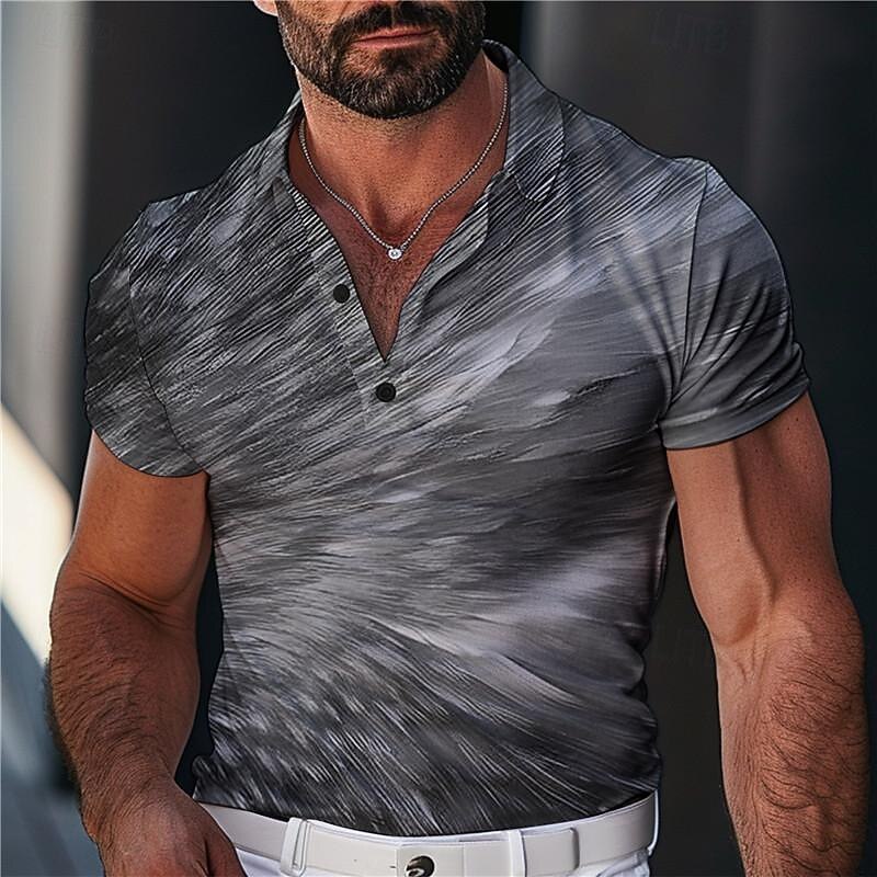 Men's Graphic Polo Shirts Golf Shirt Short Sleeve Polo Shirts Collared Shirts Casual Vacation Wear Rave Wear Party Outfits Buttons 3D Print Summer Blue Gray4