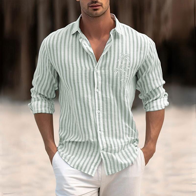 Men's Stripe Geometric Pattern Button Up Shirt Printed Shirts Long Sleeve Business Casual Street Wear to work Daily Wear Spring & Summer Turndown Print Button-Down Blue Green Light Grey Gray 5