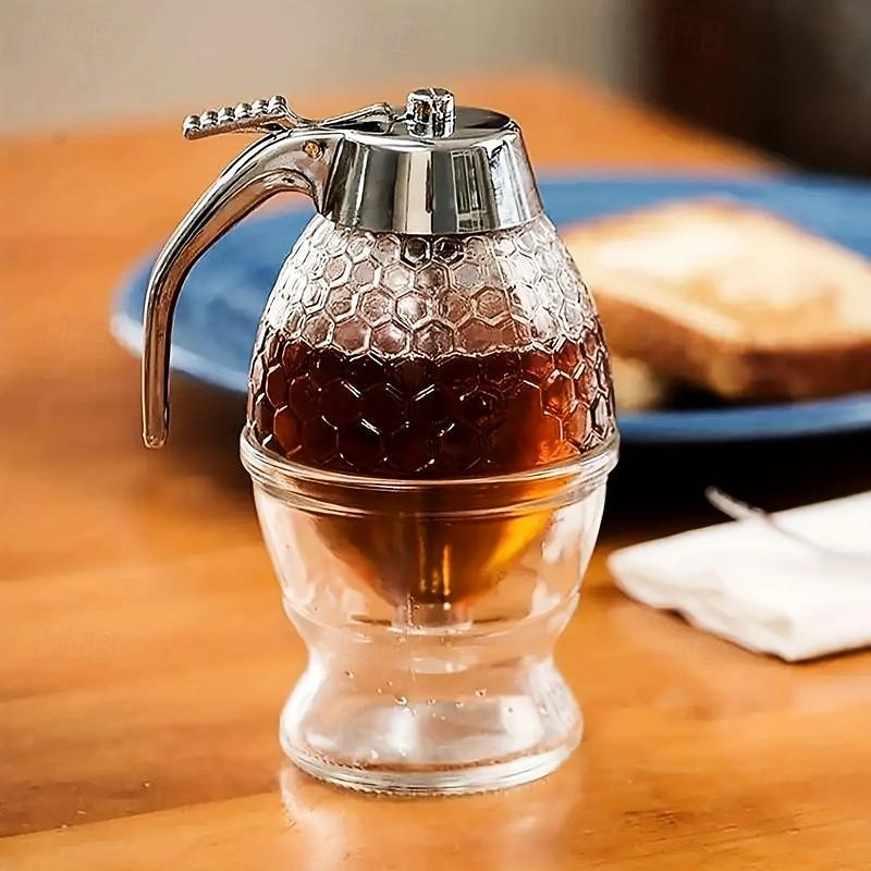 1pc Elegant Press-Type Honey Dispenser - Mess-Free Syrup & Condiment Jar - Kitchen Decor and Convenience2