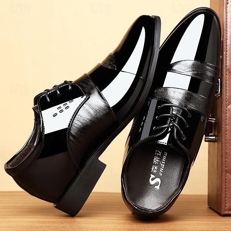 Men's Oxfords Derby Shoes Formal Shoes Dress Shoes Patent Leather Shoes Business British Gentleman Wedding Office & Career Party & Evening PU Lace-up Black Spring Fall3
