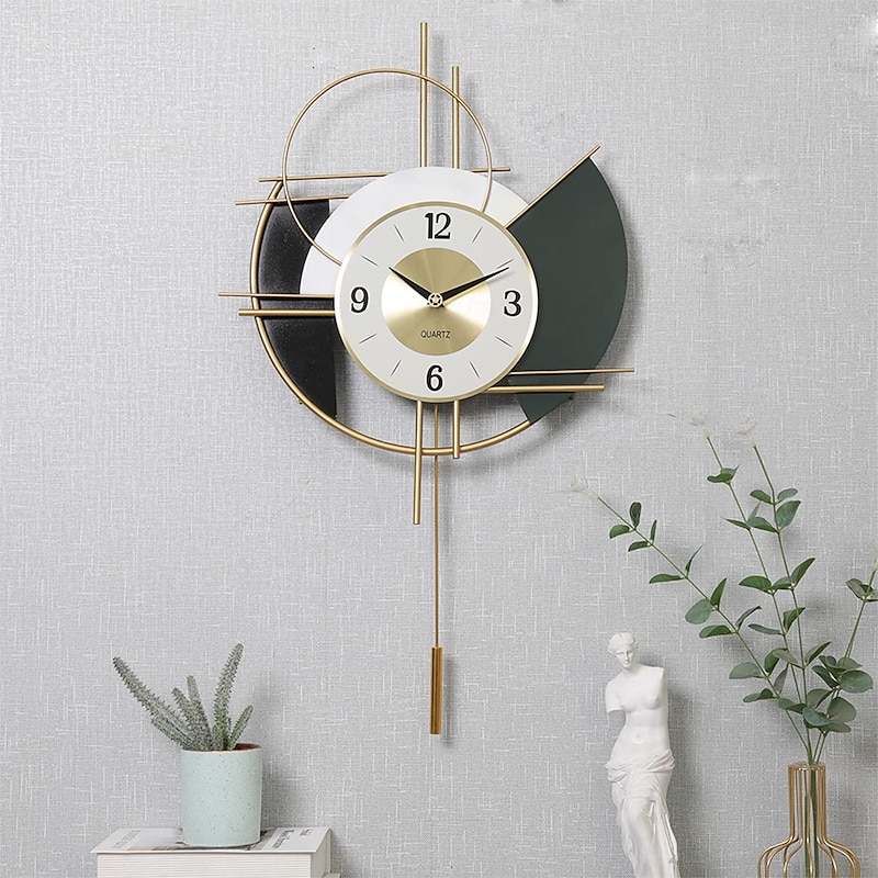 Wall Clock Modern Large Wall Clocks for Home Decor Silent Non-Ticking Big Pendulum Wall Clock for Living Room Battery Operated Gold Decorative Wall Clock for Bedroom Office Kitchen Wall Decor 44 * 642