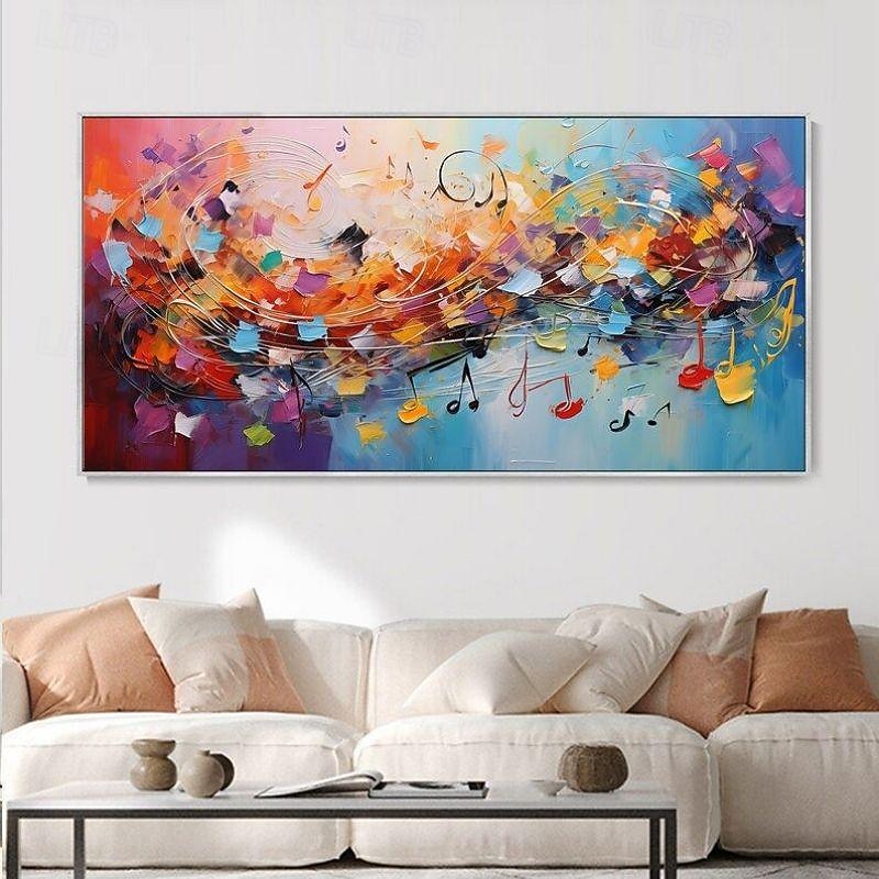 Handmade Oil Painting Canvas Wall Art Decoration Cheerful Colorful Abstract Musical Staff for Home Decor Rolled Frameless Unstretched Painting2