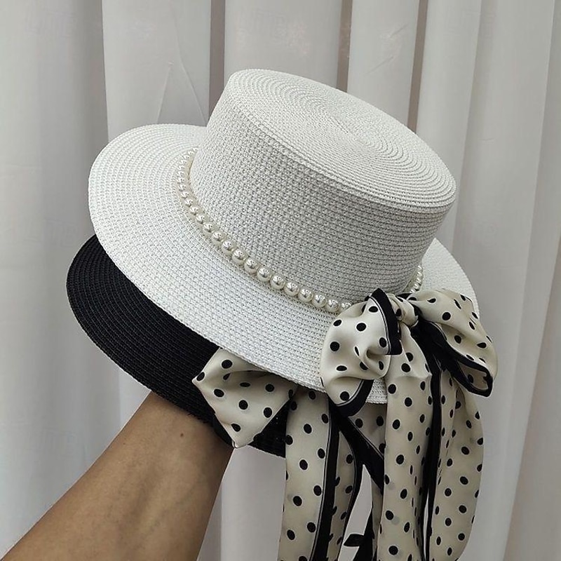 Retro Vintage 1950s Rockabilly Straw Sun Hat Polka Dots Polka dots Fancy Dress Women's Masquerade Vacation Casual Daily Beach Adults Hat2