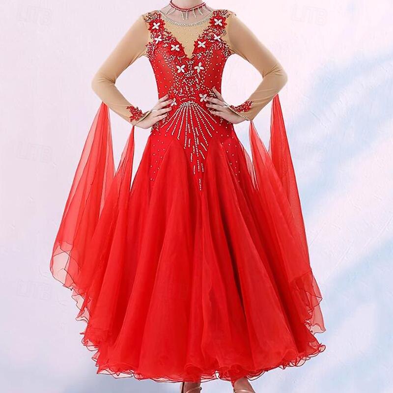 Ballroom Dance Dress Crystals / Rhinestones Women's Performance Daily Wear Long Sleeve Elastane3